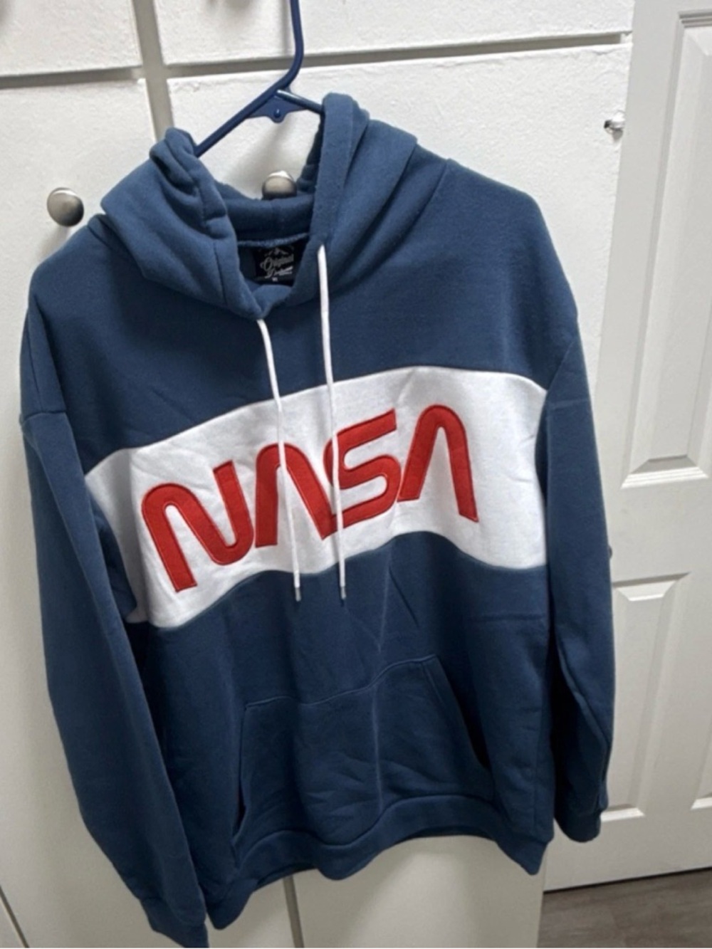NASA Branded Blue Pullover Hoodie with White Chest Panel